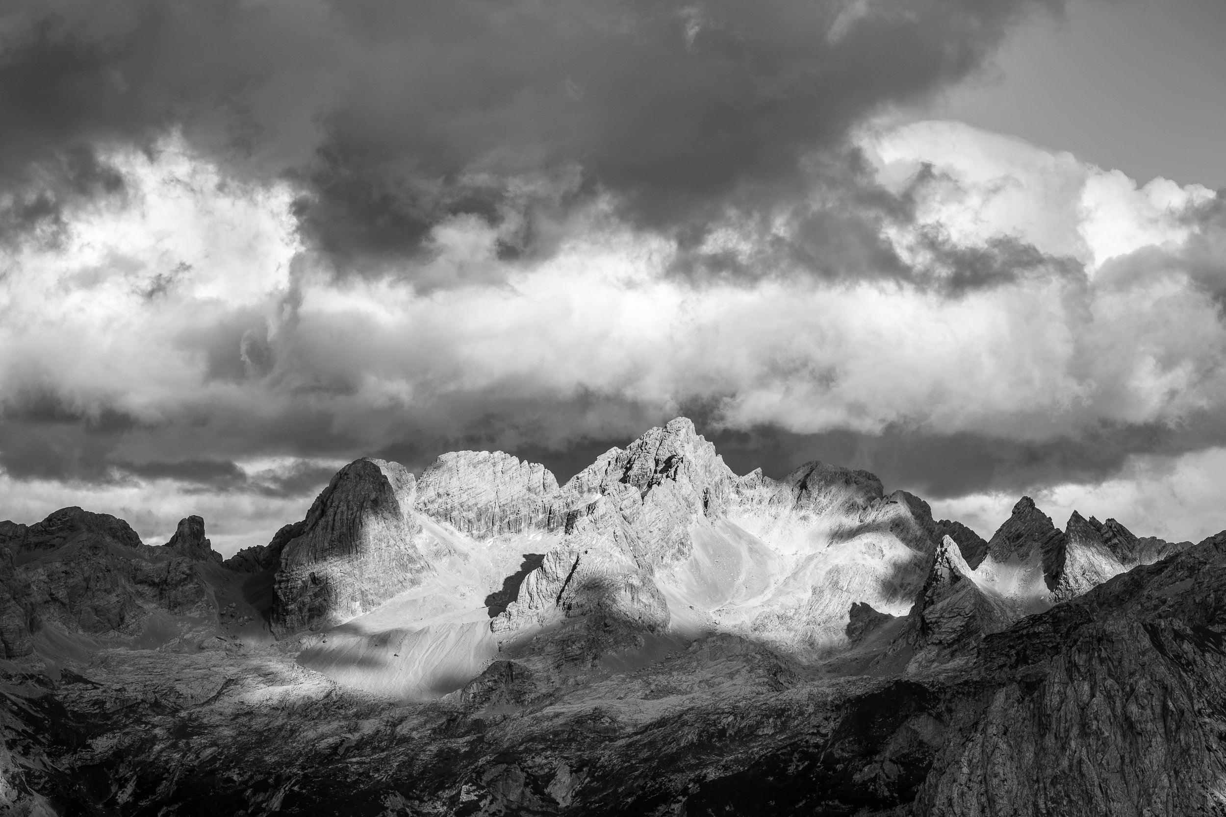 Stampa fotografica in bianco e nero del Cimo del Froppa, Marmarole, Dolomiti